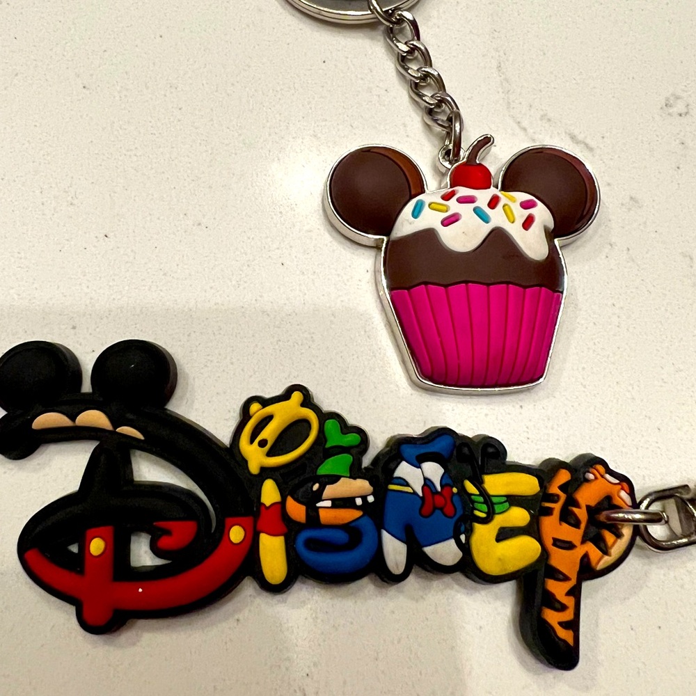 Set of 2 Rubber Disney Keychains Cupcake Minnie and Stylized Character Disney
